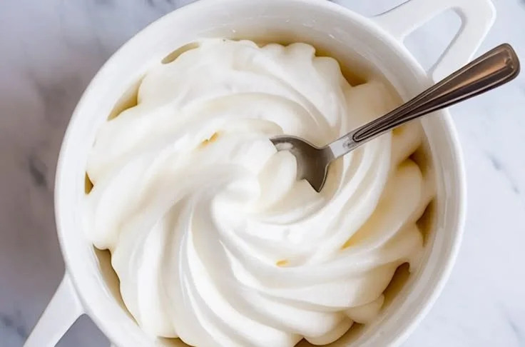 Delicious whipped cream frosting on a chocolate cake