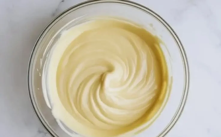 Delicious white chocolate ganache filling in a cake