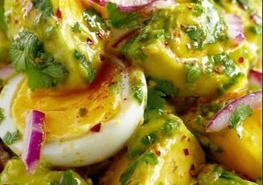 Wholesome avocado and hard-boiled egg salad served in a bowl