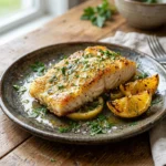 Delicious Air Fryer Lemon Cod recipe served with fresh herbs