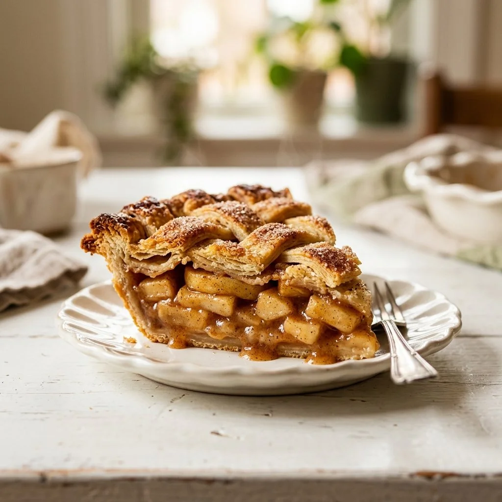 Delicious homemade apple pie recipe with golden crust and fresh apples.
