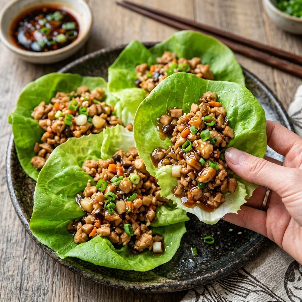 Delicious Asian Chicken Lettuce Wraps served on a plate