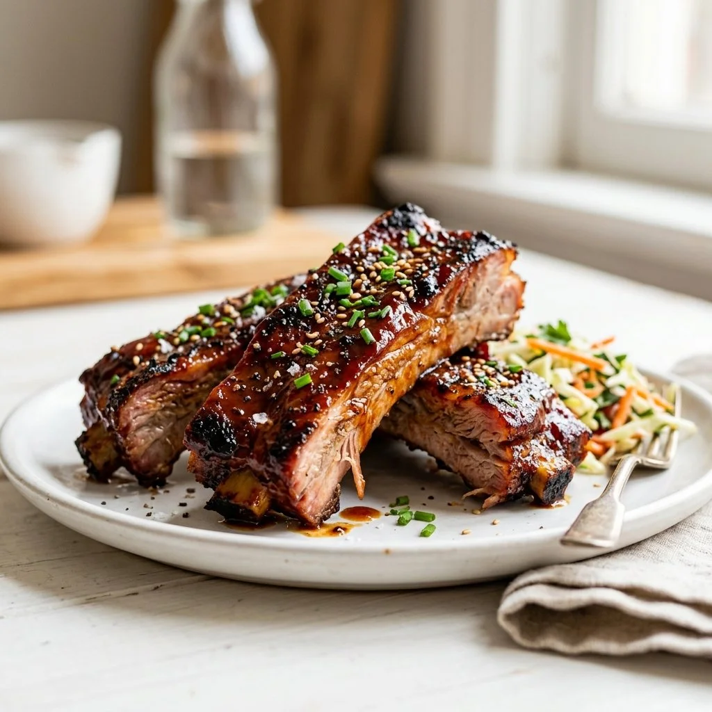 Delicious BBQ ribs cooked to perfection on a grill, showcasing smoky flavors.