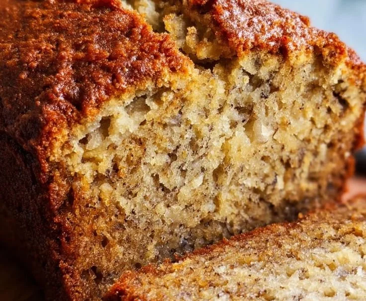 Loaf of freshly baked banana bread on a kitchen table