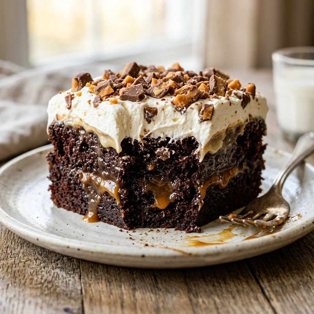 Decadent Better Than Sex Cake with chocolate and caramel layers