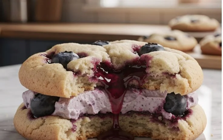 Freshly baked blueberry cream cookies on a plate