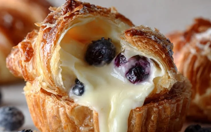Blueberry custard croissant cups fresh out of the oven