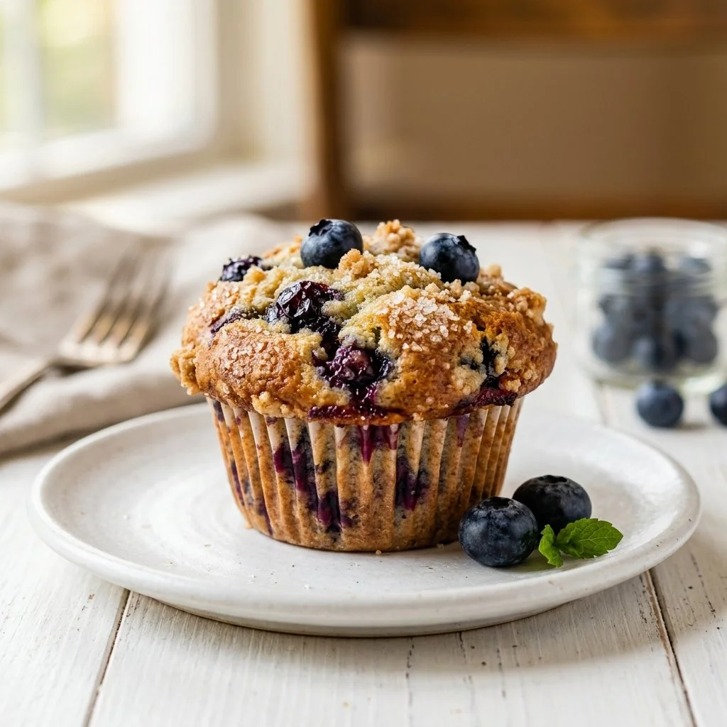 Delicious homemade blueberry muffins fresh out of the oven