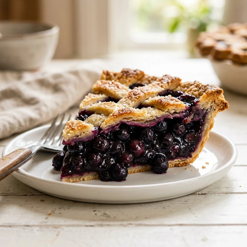 Delicious homemade blueberry pie fresh from the oven