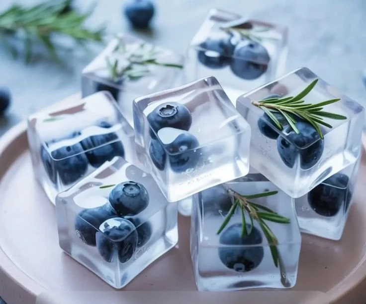 Blueberry and rosemary Christmas ice cubes for festive drinks