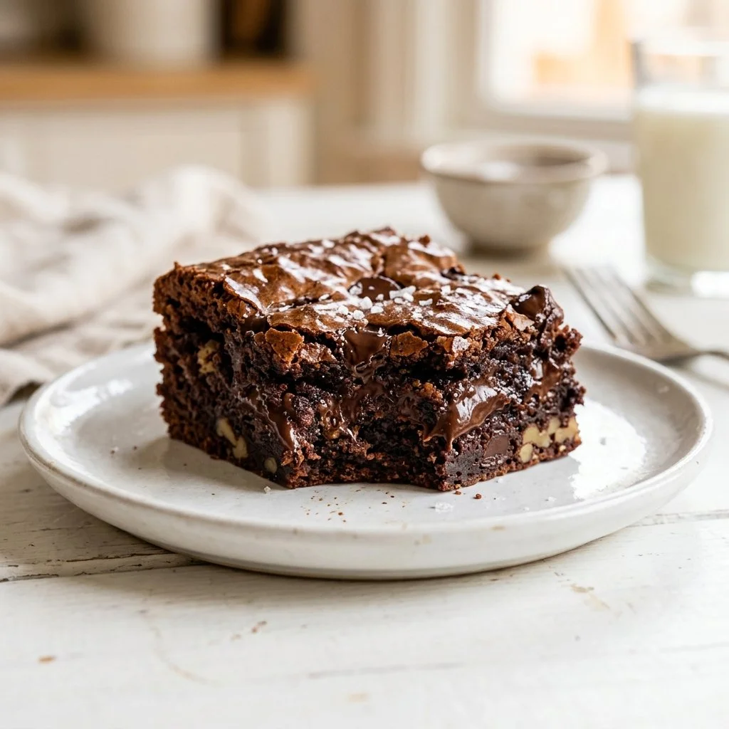 Delicious homemade brownies on a wooden table