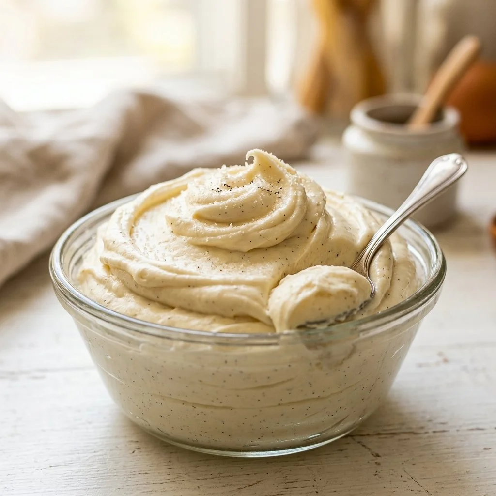 Delicious buttercream frosting spread on a chocolate cupcake.