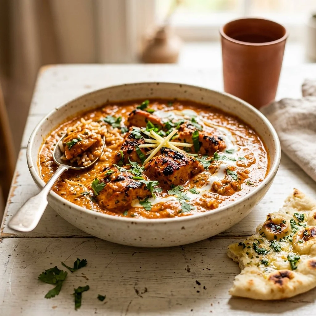 Delicious homemade chicken tikka masala served with rice