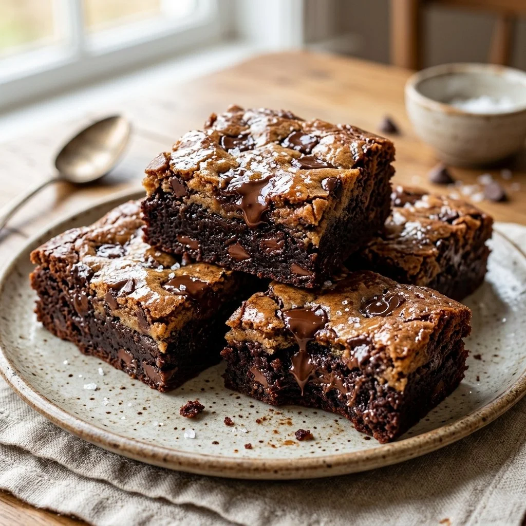 Delicious homemade Chocolate Brookies on a plate.
