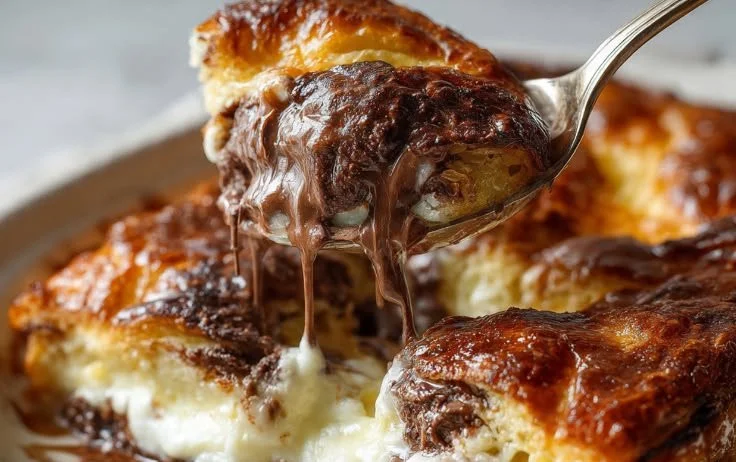 Freshly baked chocolate chip croissants on a cooling rack