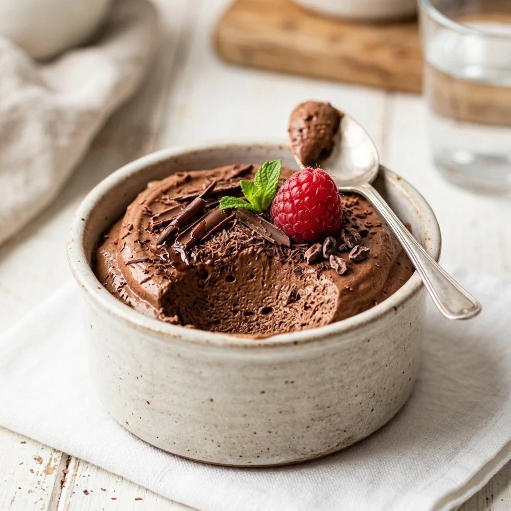 Delicious homemade chocolate mousse in a dessert bowl