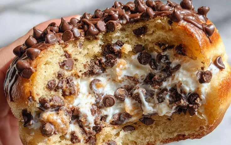 Delicious cookie dough-filled donuts on a plate, ready to be enjoyed.