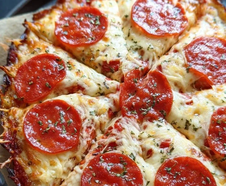 Delicious cottage cheese crust pizza with fresh toppings and cheese