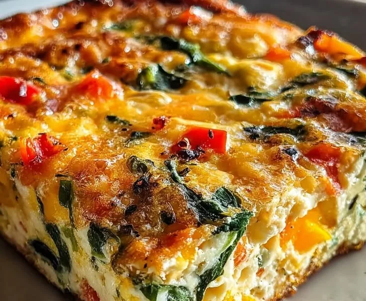 Cottage Cheese Egg Bake with vegetables in a baking dish