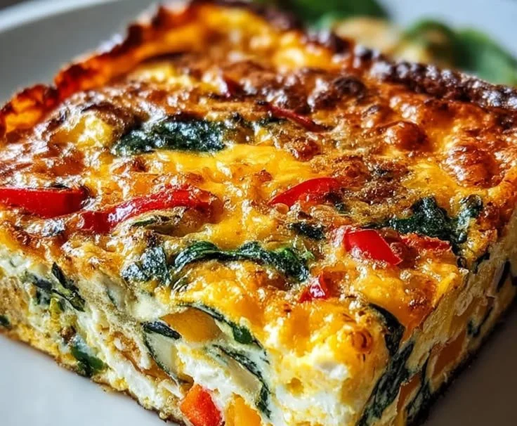 Cottage Cheese Egg Bake served on a plate with herbs and vegetables