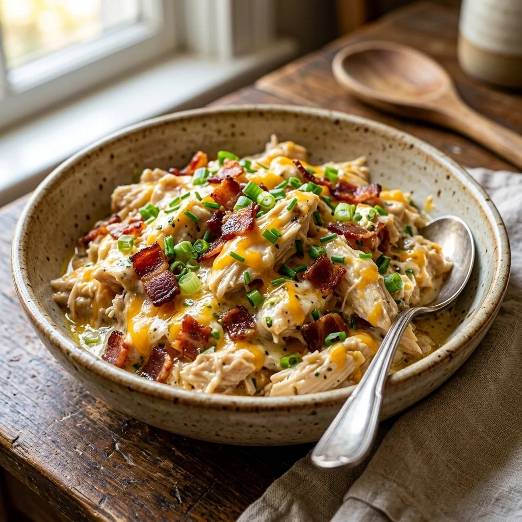 Delicious crack chicken dish served with creamy sauce and herbs