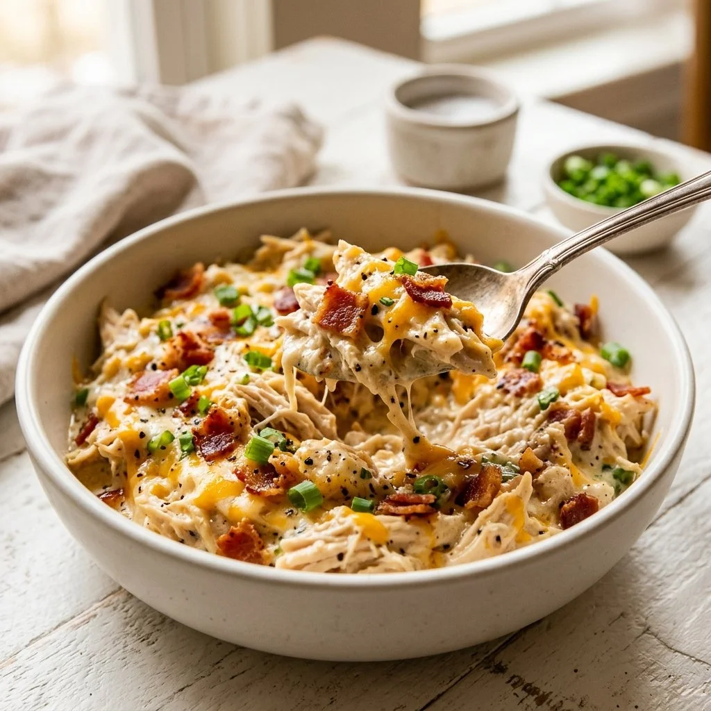 Delicious crack chicken served with herbs and spices on a plate.