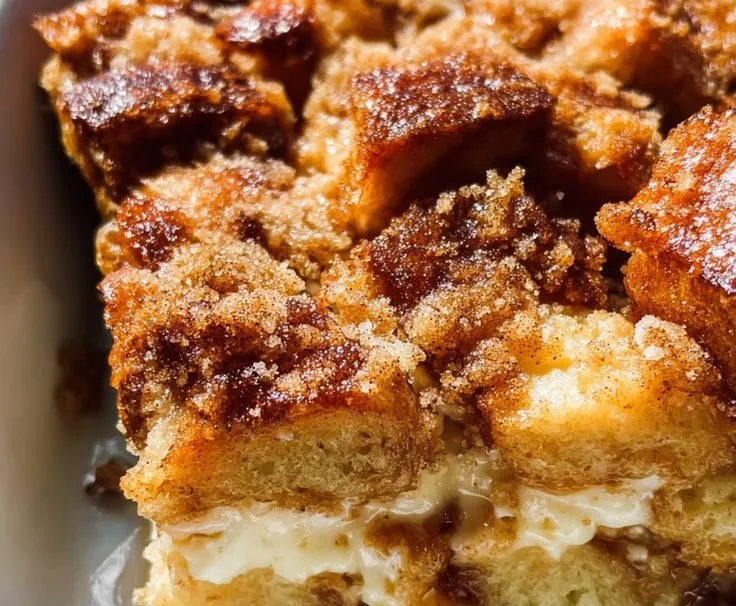 Delicious Cream Cheese French Toast Casserole topped with syrup and berries