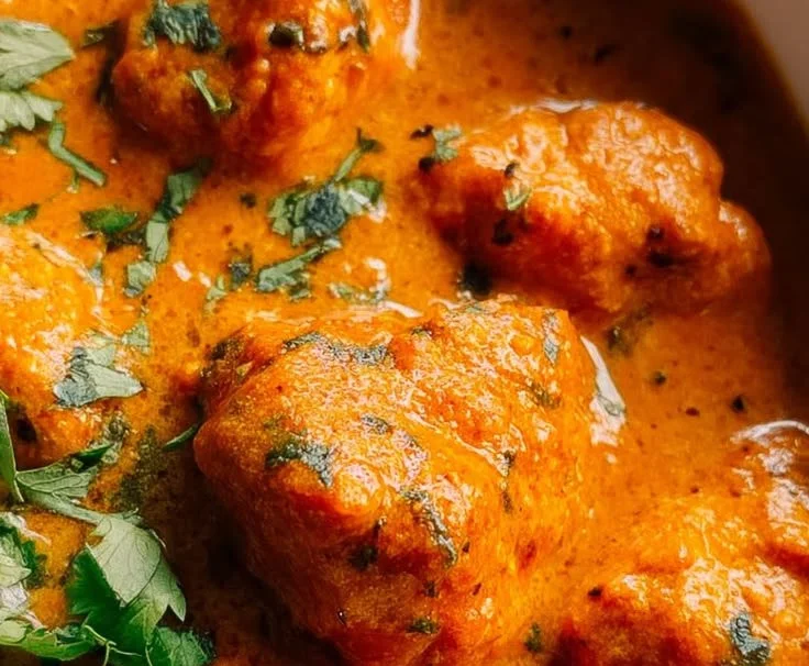 Creamy coconut chicken tikka masala served in a bowl with spices