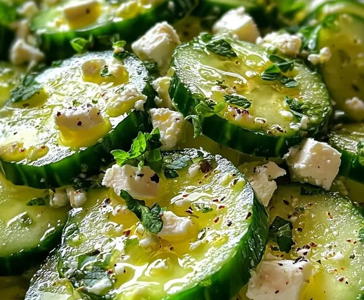 Vibrant Cucumber Feta Salad with fresh cucumbers, crumbled feta, and herbs