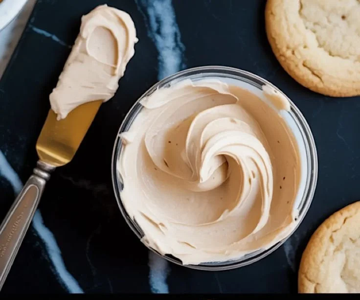 Delicious homemade cookie frosting on freshly baked cookies