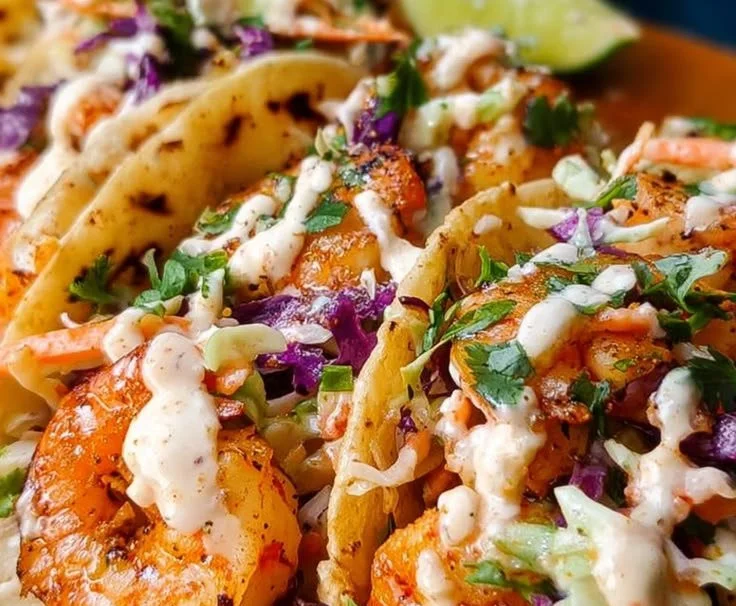 Quick and easy shrimp tacos topped with fresh ingredients