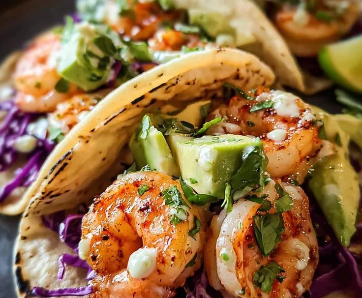 Delicious easy shrimp tacos served with fresh toppings and lime