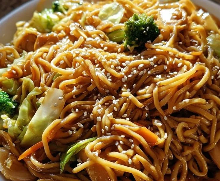 Bowl of easy teriyaki noodles in a single pot recipe