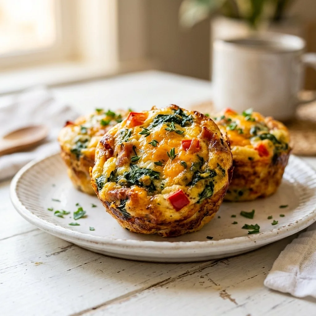 Homemade egg muffins baked in a muffin tin, ready for a healthy breakfast.