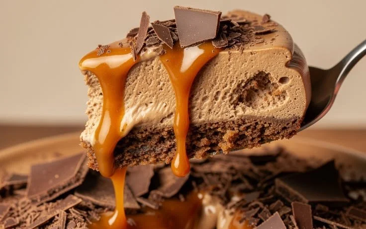Slice of delicious Espresso Cheesecake topped with coffee beans
