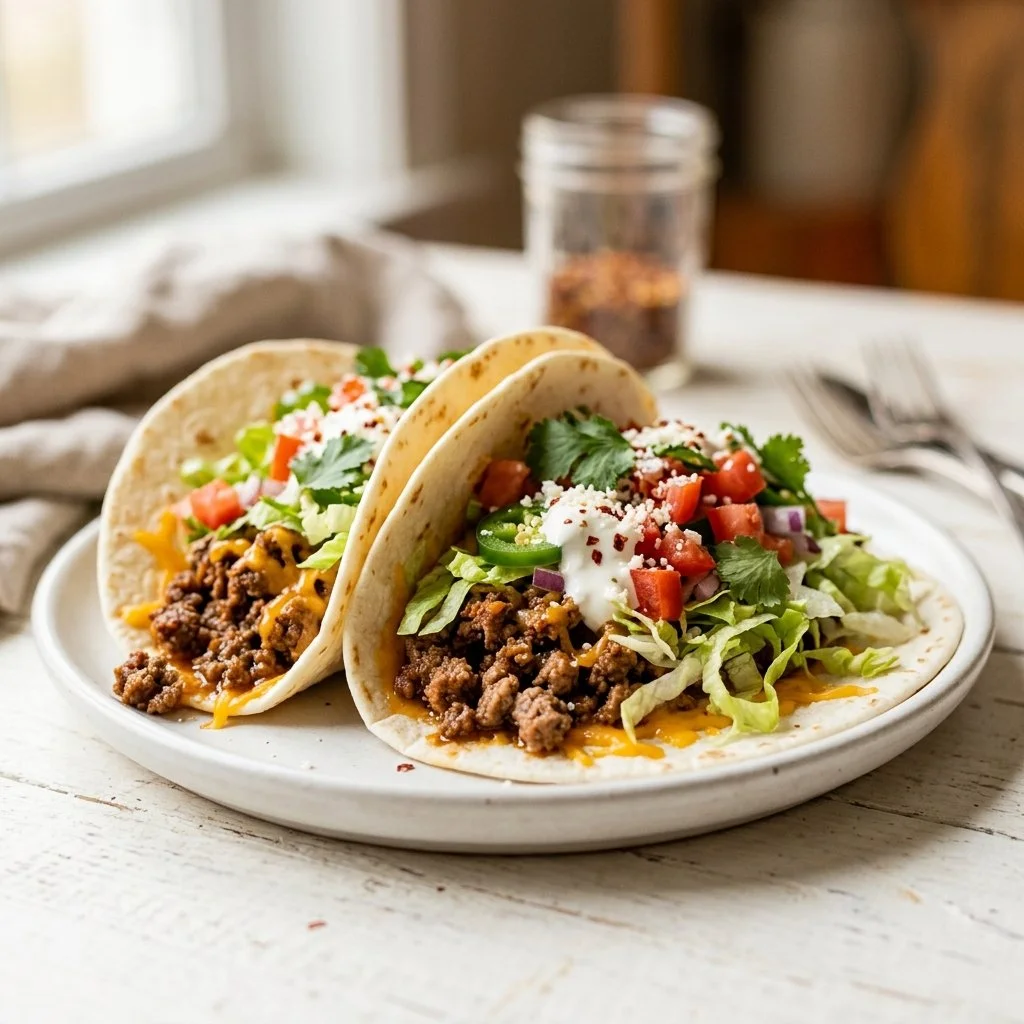 Delicious ground beef tacos with fresh ingredients served on a plate