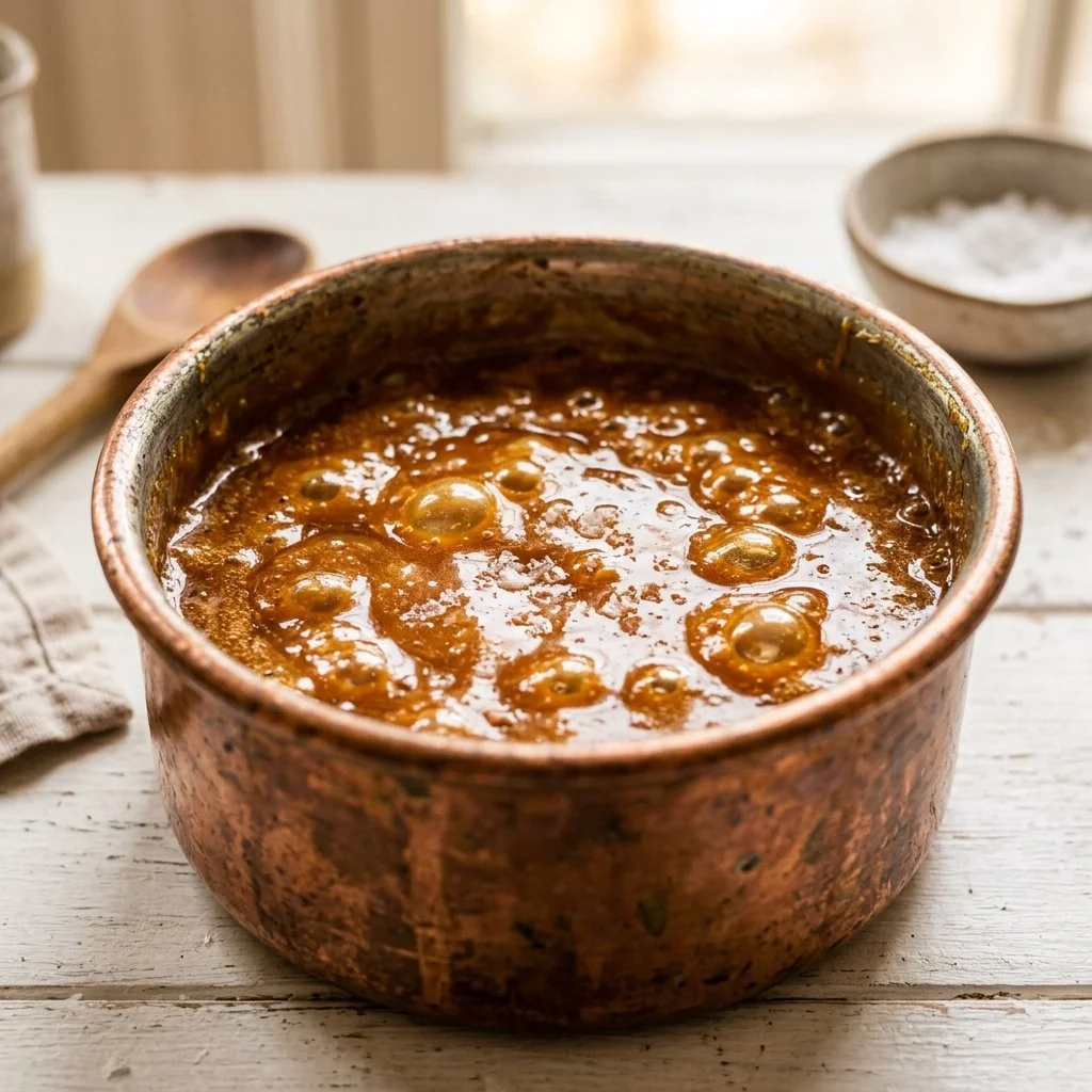 Homemade caramel recipe with creamy texture and rich flavor on a dessert plate