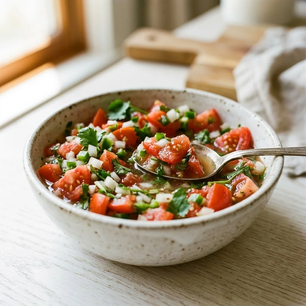 Fresh homemade salsa recipe ingredients in a bowl
