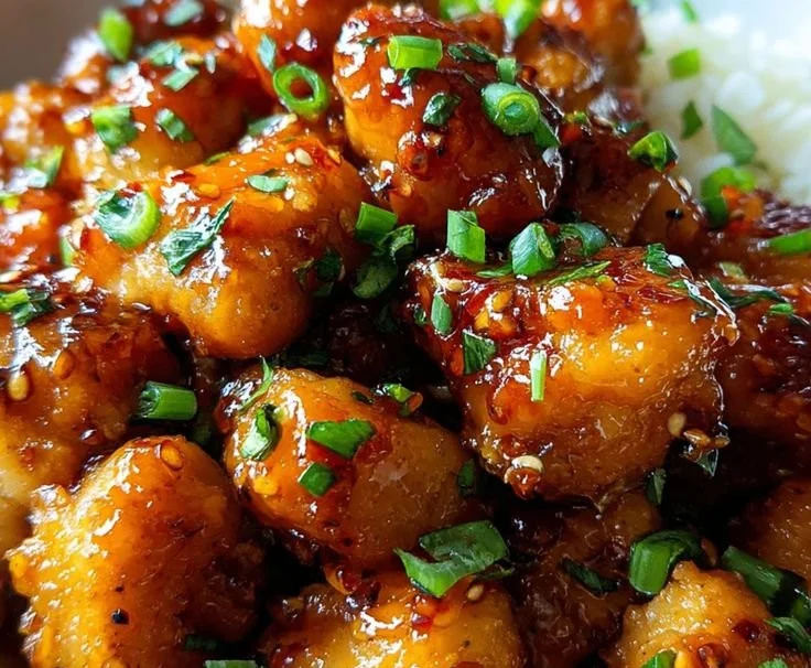 Honey Garlic Chicken served on a plate with side vegetables