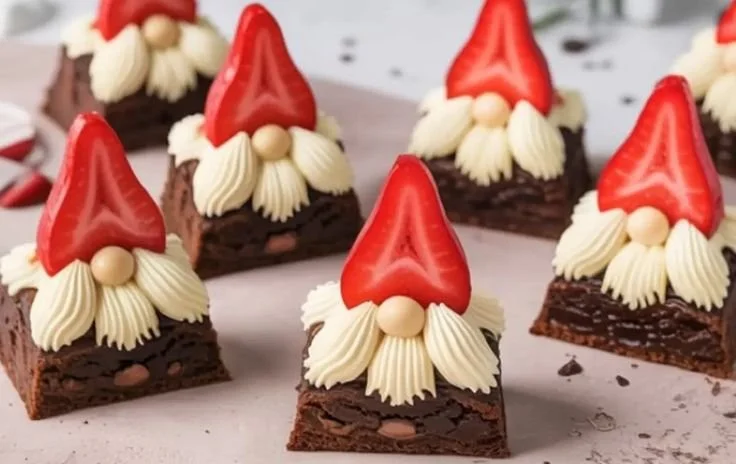 Delicious chocolate brownie gnomes decorated for a fun dessert