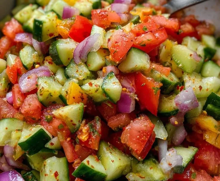 Delicious Kachumber Salad made with fresh Indian vegetables
