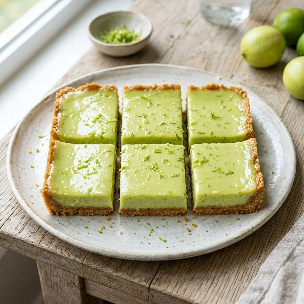 Delicious homemade Key Lime Bars topped with zest and creamy filling