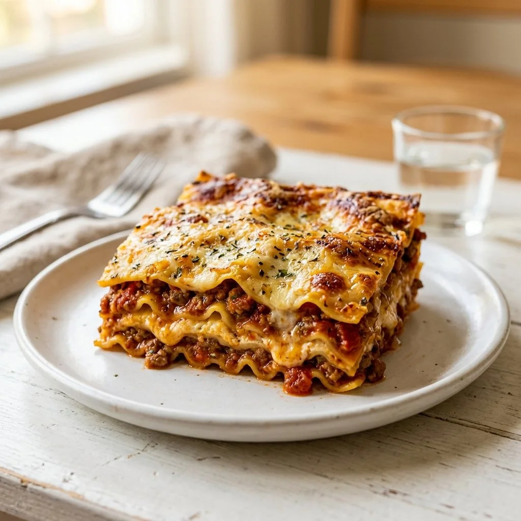 Delicious homemade lasagna layered with cheese, sauce, and pasta.