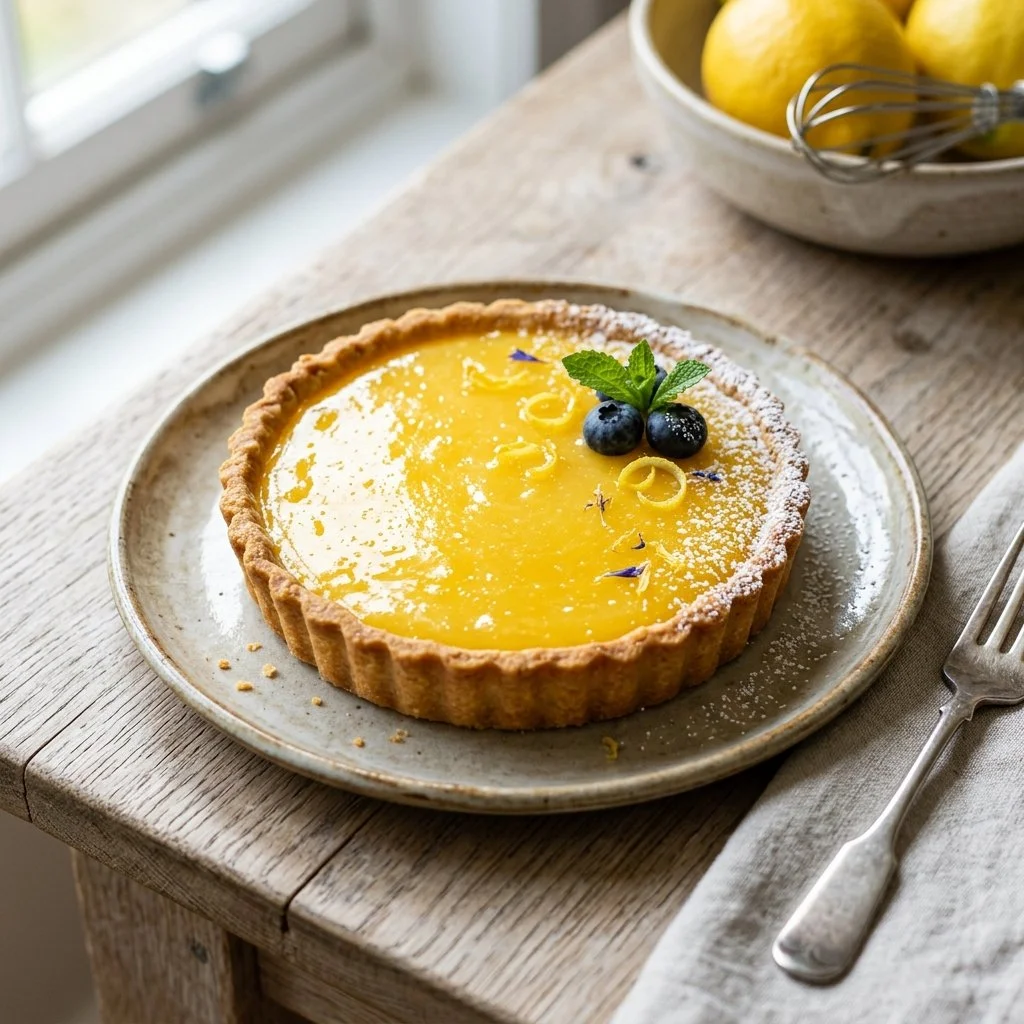 Delicious lemon curd tart with a buttery crust and vibrant lemon filling