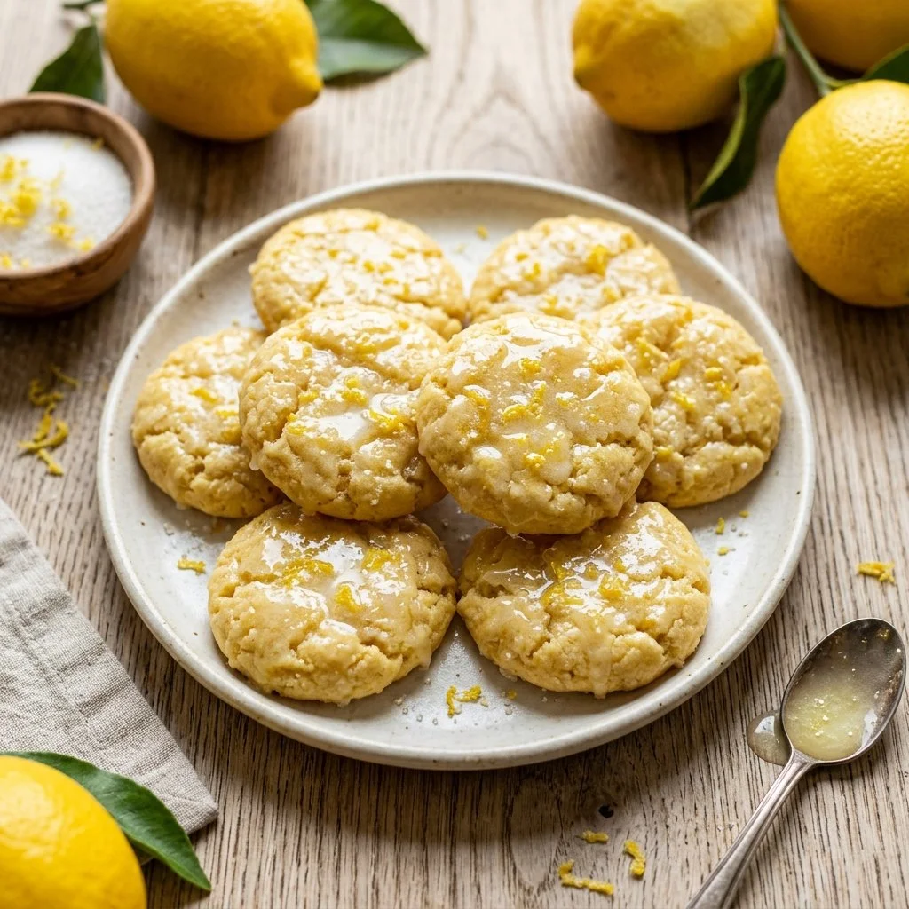 Delicious homemade Lemon Drop Cookies on a cooling rack.