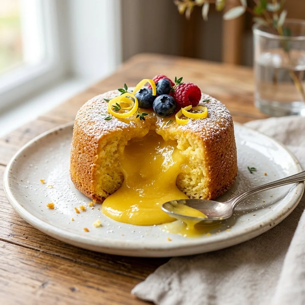 Delicious lemon lava cake with gooey lemon filling