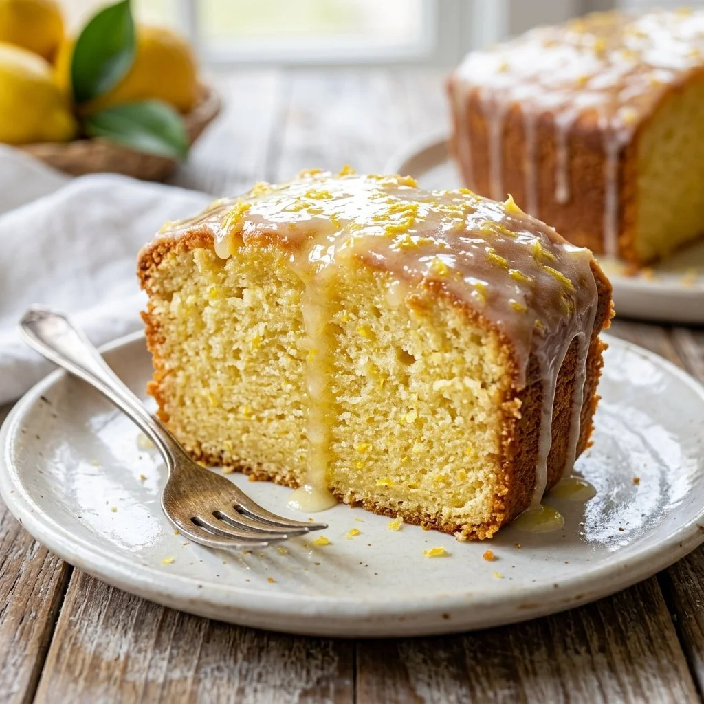 Deliciously moist Lemon Pound Cake with a zesty glaze on top