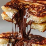 Mini chocolate pancake bites served on a plate with syrup and fruit garnish.