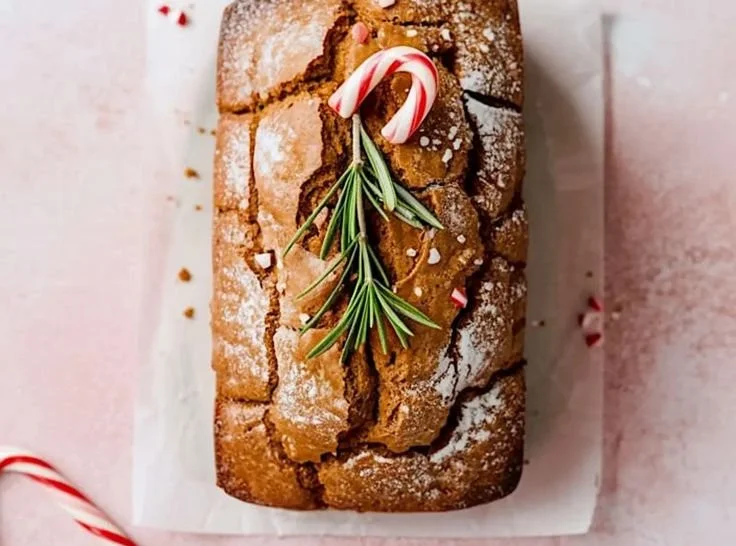 Moist gingerbread loaf ready to be served on a plate.