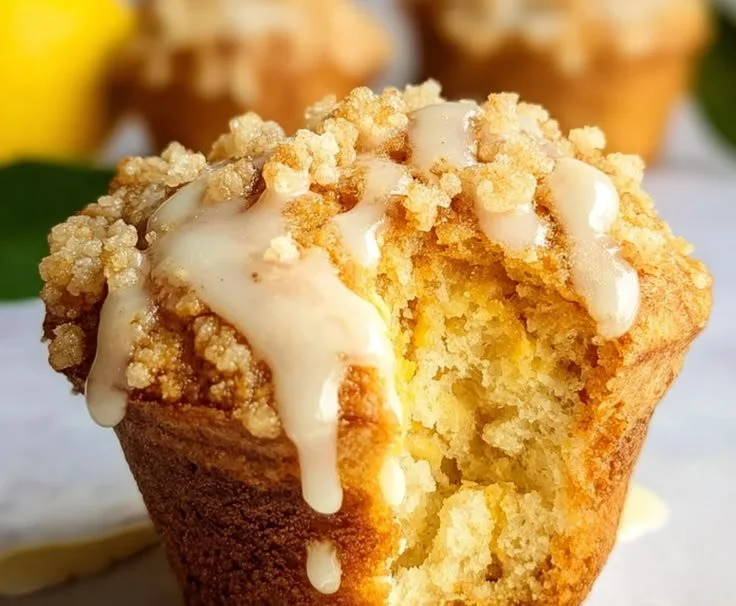 Moist vegan lemon muffins freshly baked and topped with lemon zest.